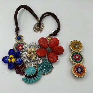 Gorgeous Festive Floral Chunky Statement Necklace & Bracelet Set
